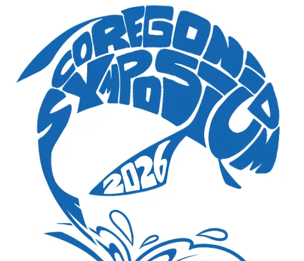 Text saying Coregonid Symposium 2026 in the shape of a jumping fish